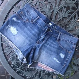 Cut Off Distressed American Flag Denim Shorts
